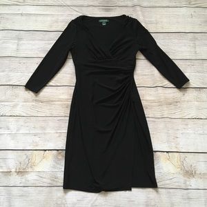 3/4 sleeve black knee length dress
